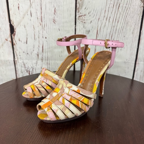 Tory Burch Muted Floral ankle strap strapoy 5”Heels size 7 Never worn - Picture 5 of 16